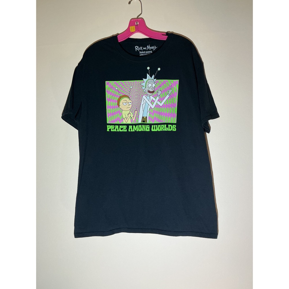 Rick and Morty Peace Among Worlds Graphic T‎ Shirt Adult Swim Black Size L